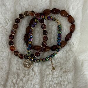 Brown and Gold Beaded Bracelet Trio